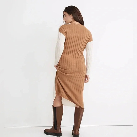 Madewell (Re)sourced Ribbed Midi Sweater Dress Small Alpaca Wool Color block S - Picture 3 of 15
